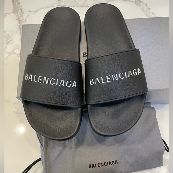 Balenciaga Women's Logo Pool Slides 8 B/38 EU - Picture 8 of 14